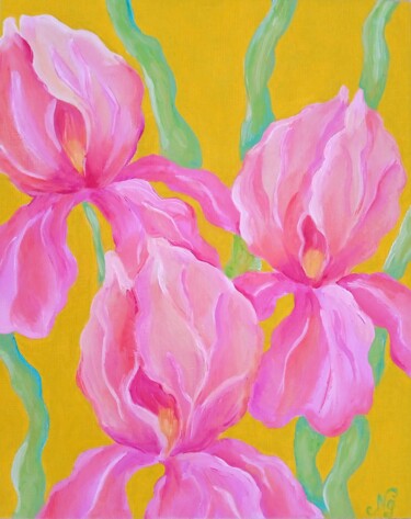 Malarstwo zatytułowany „Irises Oil Painting…” autorstwa Natelly Gree, Oryginalna praca, Olej