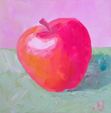 Painting titled "Red Apple Oil Paint…" by Natelly Gree, Original Artwork, Oil