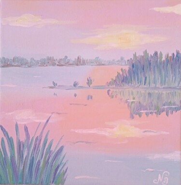 Pintura titulada "Lake Landscape Oil…" por Natelly Gree, Obra de arte original, Oleo