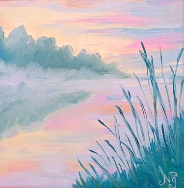 Pintura titulada "Foggy Seascape Oil…" por Natelly Gree, Obra de arte original, Oleo