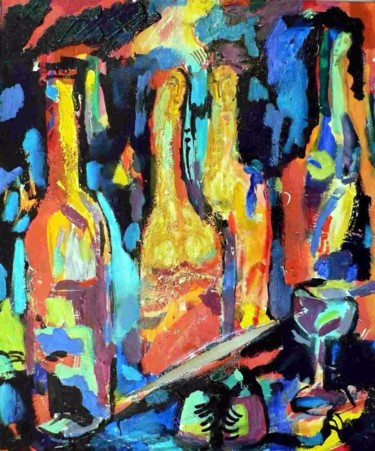 Painting titled ""Couple en bouteill…" by Nath Chauve Crepel Flory, Original Artwork, Acrylic