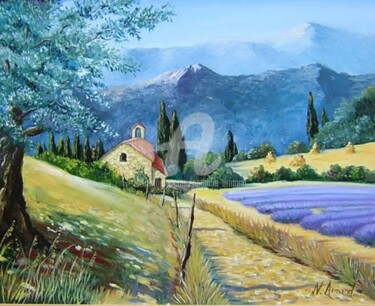 Painting titled "La vieille chapelle" by Nathalie Armand, Original Artwork, Oil