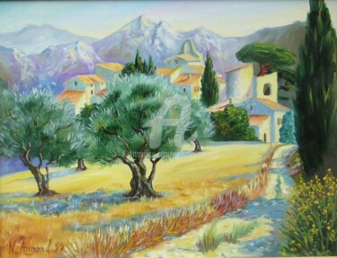 Peinture intitulée "Les oliviers" par Nathalie Armand, Œuvre d'art originale, Huile