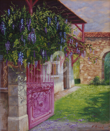 Painting titled "Le vieux portail" by Nathalie Armand, Original Artwork, Oil