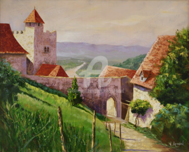 Painting titled "Le château de Beynac" by Nathalie Armand, Original Artwork, Oil