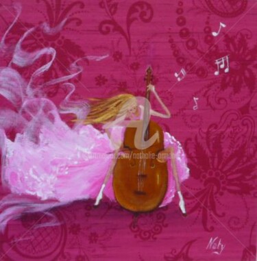 Painting titled "La violoncelliste" by Nathalie Armand, Original Artwork, Oil