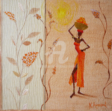 Peinture intitulée "l'africaine" par Nathalie Armand, Œuvre d'art originale, Huile