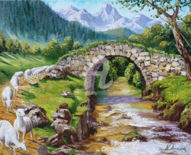Peinture intitulée "Le pont aux moutons" par Nathalie Armand, Œuvre d'art originale, Huile