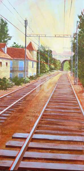 Peinture intitulée "Sur les rails" par Nathalie Armand, Œuvre d'art originale, Huile