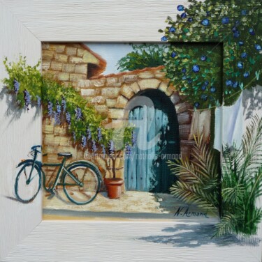 Peinture intitulée "le vélo de Borme-le…" par Nathalie Armand, Œuvre d'art originale, Huile