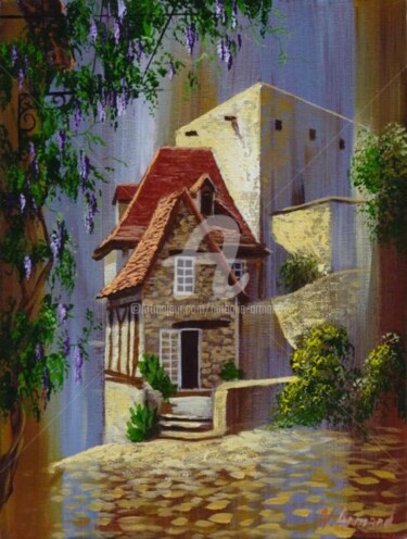 Painting titled "la maison de la lou…" by Nathalie Armand, Original Artwork, Oil