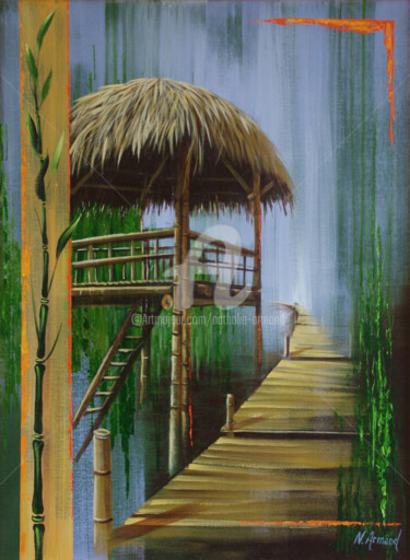 Painting titled "la paillote de Làas" by Nathalie Armand, Original Artwork, Oil