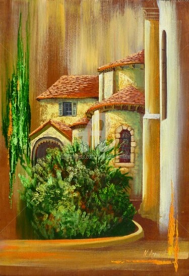 Painting titled "l'abbatiale de st s…" by Nathalie Armand, Original Artwork, Acrylic