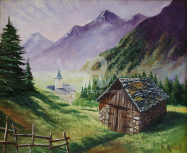 Painting titled "bergerie" by Nathalie Armand, Original Artwork, Oil
