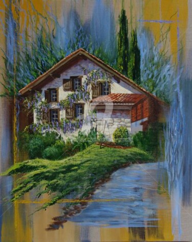 Painting titled "le moulin Larondoa" by Nathalie Armand, Original Artwork, Oil