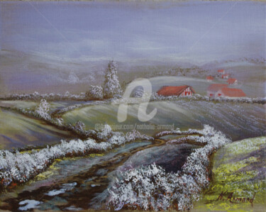 Painting titled "Givre hivernal" by Nathalie Armand, Original Artwork, Oil