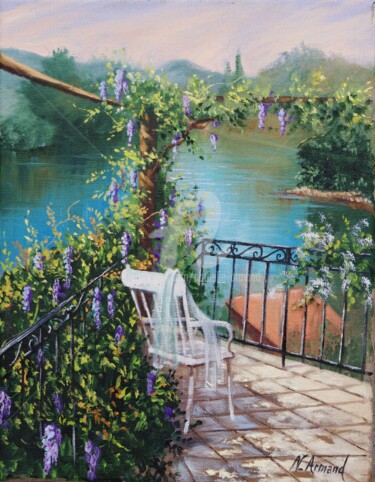 Painting titled "La terrasse" by Nathalie Armand, Original Artwork, Oil
