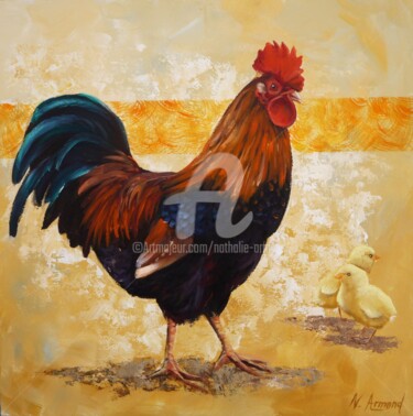 Painting titled "Le coq" by Nathalie Armand, Original Artwork, Oil