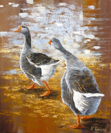 Peinture intitulée "les oies" par Nathalie Armand, Œuvre d'art originale, Huile