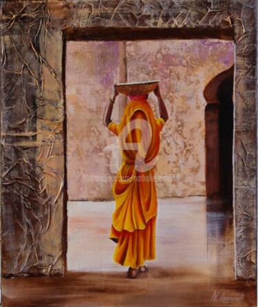 Painting titled "L'Indienne" by Nathalie Armand, Original Artwork, Oil