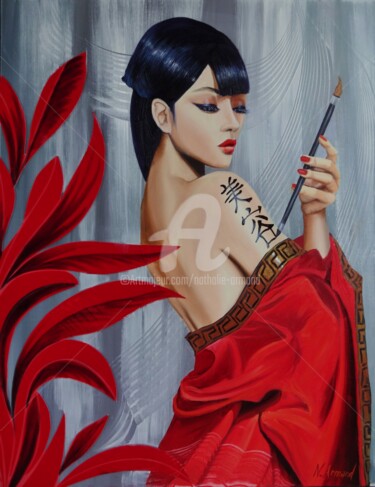 Painting titled "geisha" by Nathalie Armand, Original Artwork, Oil