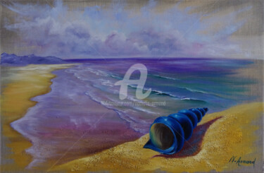 Painting titled "Le coquillage bleu" by Nathalie Armand, Original Artwork, Oil