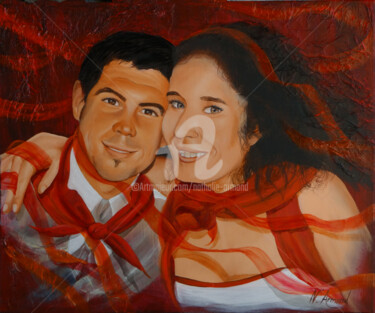 Painting titled "Photo de mariage" by Nathalie Armand, Original Artwork, Oil Mounted on Wood Stretcher frame