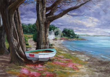 Painting titled "l-ile-au-moine-par-…" by Nathalie Armand, Original Artwork, Oil