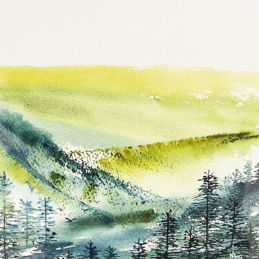 Painting titled "Montagne, Série: or…" by Nathalie Babolat, Original Artwork, Watercolor Mounted on Cardboard
