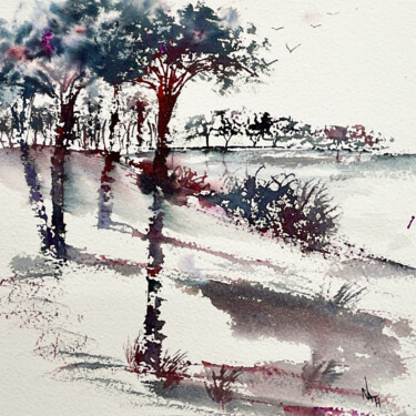 Peinture intitulée "Bords de Garonne, S…" par Nathalie Babolat, Œuvre d'art originale, Aquarelle Monté sur Carton