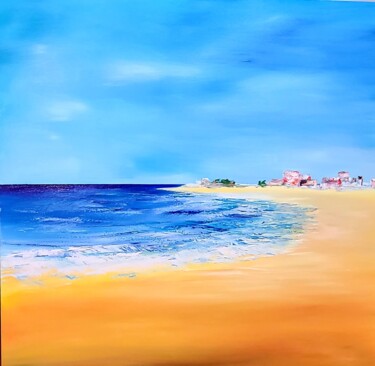 Картина под названием "La plage" - Nathalie Beauvais, Подлинное произведение искусства, Масло Установлен на Деревянная рама…