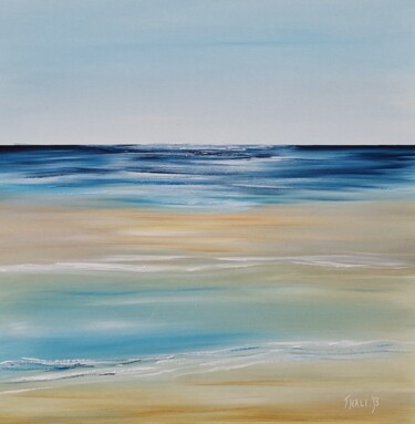 Painting titled "Sur la plage" by Nathalie Beauvais, Original Artwork, Oil Mounted on Wood Stretcher frame