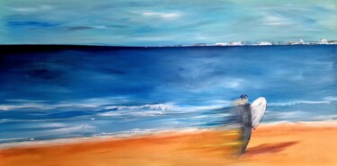 Painting titled "SURF" by Nathalie Beauvais, Original Artwork, Oil Mounted on Wood Stretcher frame