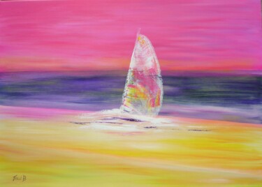 Painting titled "un ocean pastel" by Nathalie Beauvais, Original Artwork, Oil