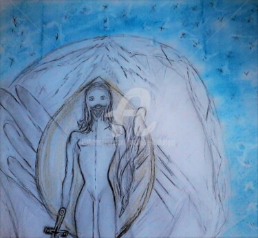 Dessin intitulée "GUERRIER DE LUMIERE." par Nathalie Bellanger, Œuvre d'art originale, Pastel