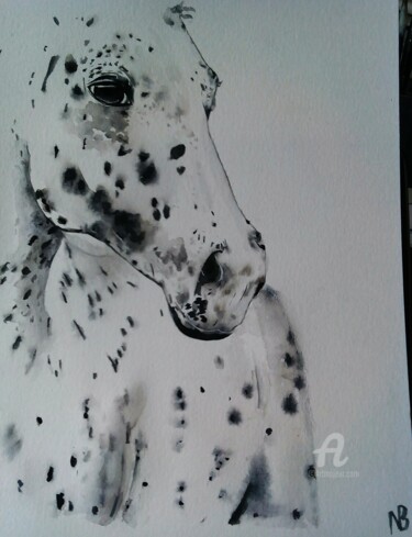 Painting titled "cheval dalmatien" by Nathalie Bernad, Original Artwork, Watercolor