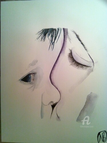 Painting titled "tendresse" by Nathalie Bernad, Original Artwork, Watercolor