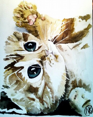 Painting titled "chaton" by Nathalie Bernad, Original Artwork, Watercolor