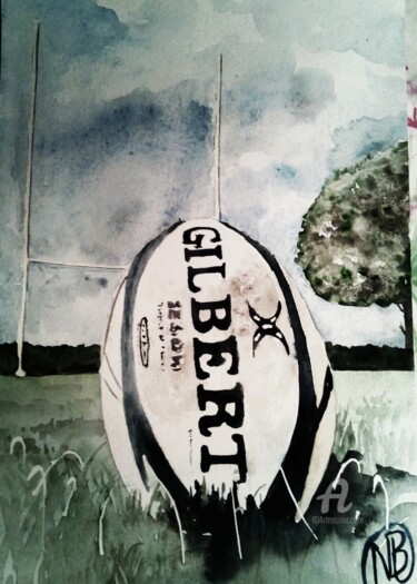 Painting titled "rugby I" by Nathalie Bernad, Original Artwork, Watercolor