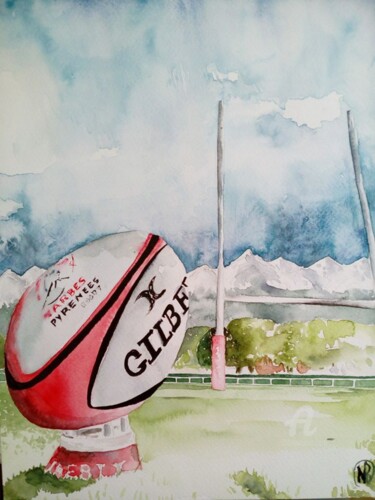 Painting titled "rugby III" by Nathalie Bernad, Original Artwork, Watercolor