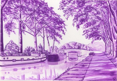 Canal du midi Рисунок под названием "Canal du midi" - Nathalie Bernard, Подлинное произведение искусства, Чернила
