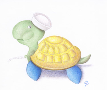 Dessin intitulée "La tortue promise" par Nathalie Bernard, Œuvre d'art originale, Crayon
