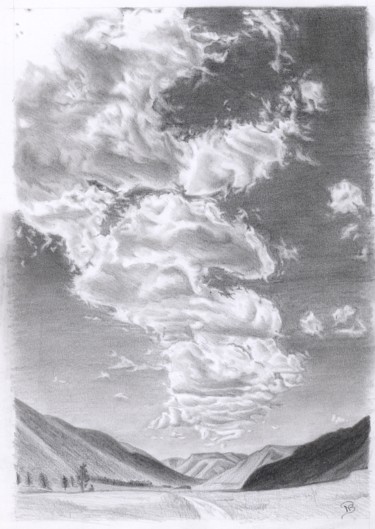 Dibujo titulada "Ciel de Mongolie" por Nathalie Bernard, Obra de arte original, Grafito