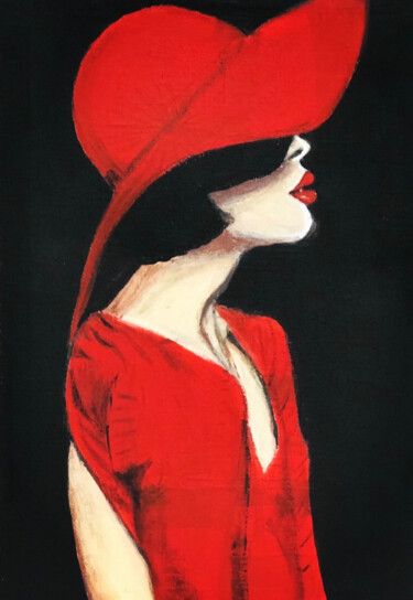 Painting titled "LADY IN RED" by Nathalie Blu, Original Artwork, Acrylic Mounted on Wood Stretcher frame