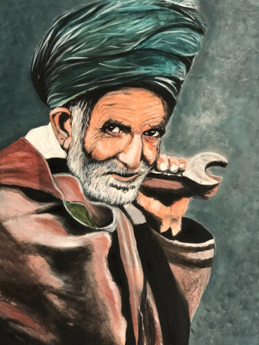 Peinture intitulée "LE VIEIL AFGHAN" par Nathalie Blu, Œuvre d'art originale, Acrylique Monté sur Châssis en bois