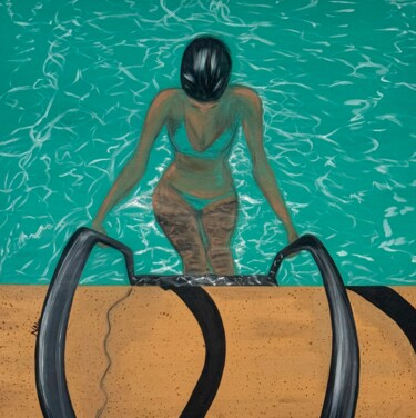 Malarstwo zatytułowany „LA PISCINE” autorstwa Nathalie Blu, Oryginalna praca, Akryl Zamontowany na Drewniana rama noszy