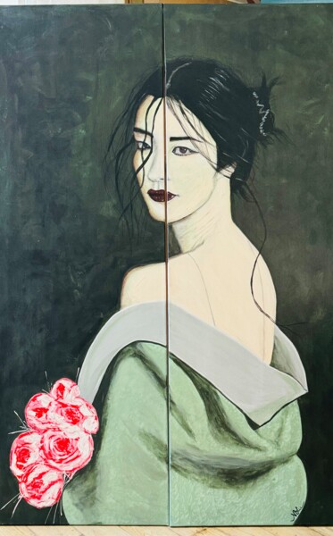 Картина под названием "MY GEISHA" - Nathalie Blu, Подлинное произведение искусства, Акрил Установлен на Деревянная рама для…