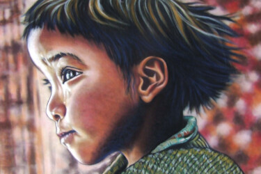 Pintura titulada "Original - Enfant d…" por Nathalie Bourré (TinaRebou), Obra de arte original, Pastel Montado en Vidrio