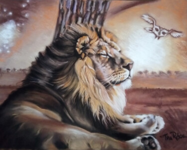 Painting titled "Lion Zen" by Nathalie Bourré (TinaRebou), Original Artwork, Pastel
