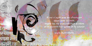 Digital Arts titled "Calligraphie et Cit…" by Nathalie Bourré (TinaRebou), Original Artwork, 2D Digital Work Mounted on Wood…